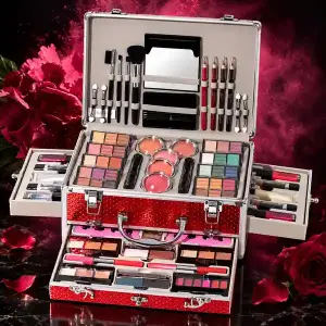 Professional Makeup Kit with Aluminum Carry Case | All-in-One Cosmetic Set with Eyeshadow, Lip Colors, Face Makeup, Brushes & Mirror