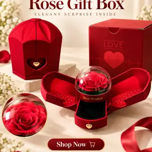 Eternal Flower Rose Ring Box – Eternal Rose Jewelry Gift Box for Valentine’s Day, Mother’s Day, Wedding, Anniversary & Birthday Gifts – Red