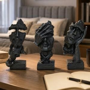 Decorative Face Sculptures Set of 3 – Modern Art Decor