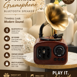 Vintage Gramophone Bluetooth Speaker – Retro Design