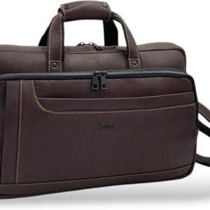 Laptop Briefcase Bag, Dark Brown, Multiple Zipper Pockets, Adjustable Shoulder Strap, Business Professional Style