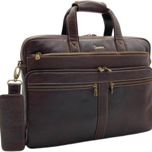 Briefcase Laptop Bag, Brown, Multiple Compartments, Adjustable Shoulder Strap, Business Professional