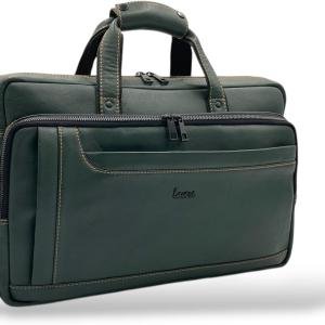 Laptop Briefcase Bag, Green, Multiple Zipper Pockets, Adjustable Shoulder Strap, Business Professional Style