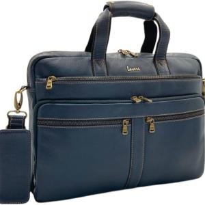 Briefcase, Navy Blue, Multiple Zipper Compartments, Top Handle with Shoulder Strap