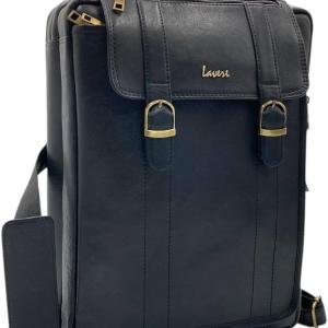 Backpack, Black, Convertible Laptop Bag with Top Handle, Gold Hardware Buckles