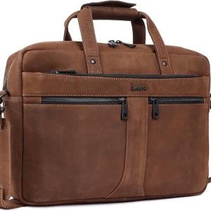 LAVERI Genuine Leather Office Bag for Men, 15.6 Inch Laptop Bag, Adjustable Strap, Multiple Compartments, 1 Year Warranty #2816