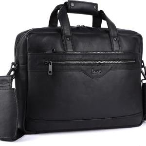 LAVERI FULL GRAIN LEATHER LAPTOP BAG FOR Men Women 13-15.6inch Cow Hide Office Briefcase Business CrossBody Messenger Bag IPad Macbook Adjustable Shoulder Strap VIP 1 Year Warranty #2815