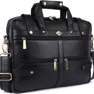 LAVERI® Genuine Leather Laptop Bag Men Women upto 15.6inch Cow Hide Office Briefcase Business Cross Body Messenger Bag IPad Macbook Adjustable Shoulder Strap Premium 1 Year Warranty #2872