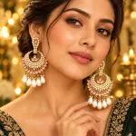 Kundan Chandbali Earrings for Women with Pink Stone Detailing & Pearl Drops – Traditional Indian Ethnic Statement Earrings for Weddings, Parties & Festive Wear