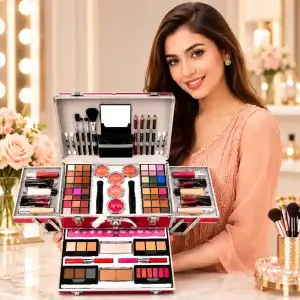 Professional Makeup Kit with Aluminum Carry Case | All-in-One Cosmetic Set with Eyeshadow, Lip Colors, Face Makeup, Brushes & Mirror