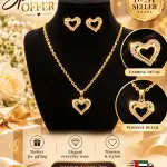Women’s Heart Pendant Necklace & 2 Pcs Earrings Jewelry Set – Gold-Tone Heart Design with Sparkling Stone Detailing – Elegant 2-Piece Jewellery Set for Daily Wear, Parties & Gifting