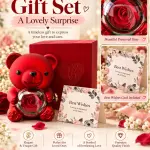 Mikasol Romantic Red Teddy Bear Gift Box with Real-Looking Rose & Message Card – Valentine’s Day, Anniversary & Birthday Gift for Her