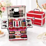 Professional Makeup Kit with Aluminum Carry Case | All-in-One Cosmetic Set with Eyeshadow, Lip Colors, Face Makeup, Brushes & Mirror