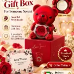 Mikasol Romantic Red Teddy Bear Gift Box with Real-Looking Rose & Message Card – Valentine’s Day, Anniversary & Birthday Gift for Her