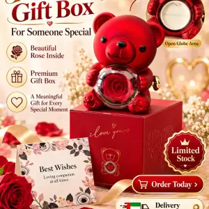 Mikasol Romantic Red Teddy Bear Gift Box with Real-Looking Rose & Message Card – Valentine’s Day, Anniversary & Birthday Gift for Her