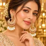 Kundan Chandbali Earrings for Women with Pink Stone Detailing & Pearl Drops – Traditional Indian Ethnic Statement Earrings for Weddings, Parties & Festive Wear