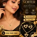 Women’s Heart Pendant Necklace & 2 Pcs Earrings Jewelry Set – Gold-Tone Heart Design with Sparkling Stone Detailing – Elegant 2-Piece Jewellery Set for Daily Wear, Parties & Gifting