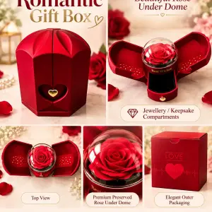 Eternal Flower Rose Ring Box – Eternal Rose Jewelry Gift Box for Valentine’s Day, Mother’s Day, Wedding, Anniversary & Birthday Gifts – Red