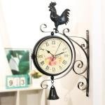 Vintage Black Metal Wall Clock – Rooster & Bell Design