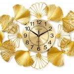 Large Metal Wall Clock with Ginkgo Leaf Design
