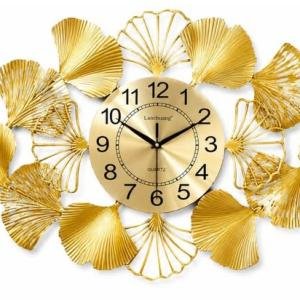 Large Metal Wall Clock with Ginkgo Leaf Design