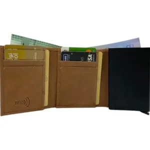 Smart Pop-Up Metallic Card Holder Tri-Fold Wallet in Leather # TRI 4523.NEW-ELASTIC