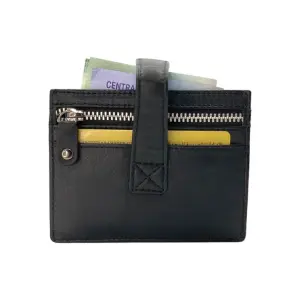 Slim Loop Lock Cards, Cash & Coins Holder Genuine Leather RFID # 4505NL