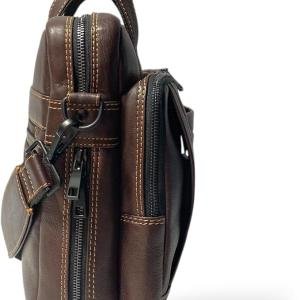 Laptop Briefcase Bag, Dark Brown, Multiple Zipper Pockets, Adjustable Shoulder Strap, Business Professional Style