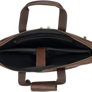 Briefcase Laptop Bag, Brown, Multiple Compartments, Adjustable Shoulder Strap, Business Professional