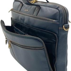 Briefcase, Navy Blue, Multiple Zipper Compartments, Top Handle with Shoulder Strap
