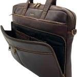 Briefcase Laptop Bag, Brown, Multiple Compartments, Adjustable Shoulder Strap, Business Professional