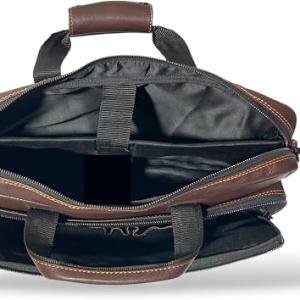 Laptop Briefcase Bag, Dark Brown, Multiple Zipper Pockets, Adjustable Shoulder Strap, Business Professional Style