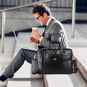 LAVERI® FULL GRAIN LEATHER LAPTOP BAG MEN 13/14/15.6inch Cow Hide Office Briefcase Business Cross Body Messenger Bag IPad Macbook Adjustable Shoulder Strap Premium 1 Year Warranty #2866
