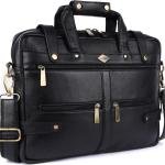 LAVERI® Genuine Leather Laptop Bag Men Women upto 15.6inch Cow Hide Office Briefcase Business Cross Body Messenger Bag IPad Macbook Adjustable Shoulder Strap Premium 1 Year Warranty #2872