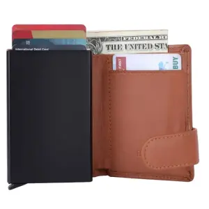 Smart Pop-Up Metallic Card Holder Wallet in Leather #4403
