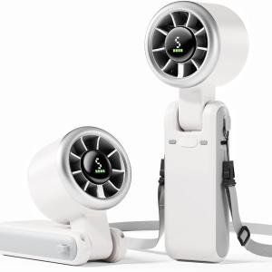Portable Handheld Turbo Fan, Foldable Mini Desk Fan, 5 Speed Levels, USB-C Fast Charging, Digital Display, 12-Hour Battery Life, for Outdoor Activities and Office (White)