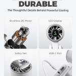 Portable Handheld Turbo Fan, Foldable Mini Desk Fan, 5 Speed Levels, USB-C Fast Charging, Digital Display, 12-Hour Battery Life, for Outdoor Activities and Office (White)