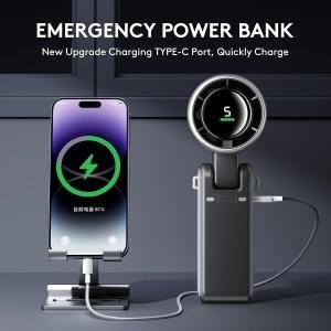 Portable Handheld Turbo Fan, Foldable Mini Desk Fan, 5 Speed Levels, USB-C Fast Charging, Digital Display, 12-Hour Battery Life, for Outdoor Activities and Office (Black)