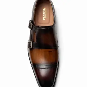 Premium Double Monk Strap Leather Shoes – Two-Tone Brown & Black