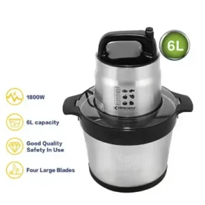 1800W Stainless Steel Meat Grinder, 6L Electric Mincer & Chopper, 2-Speed with 4 Blades, Automatic Food Mixer & Blender for Kitchen Cooking