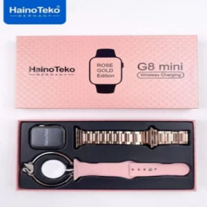 HainoTeko Germany G8 Mini Smart Watch 41mm with Two Set Strap HD Smart Display Rose Gold Edition with Wireless Charger and Beautiful bracelet for Ladies