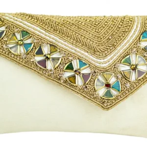 White Golden Charm Ladies Clutch