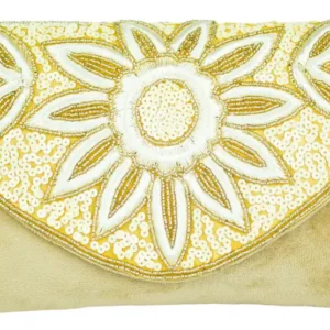 White Golden Flower Charm Ladies Clutch Bag