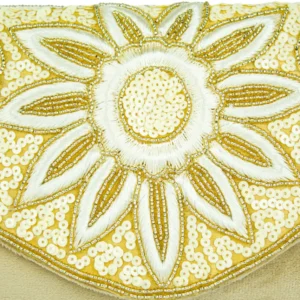 White Golden Flower Charm Ladies Clutch Bag