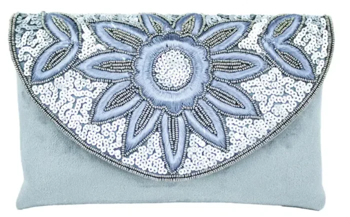 Blue White Flower Charm Ladies Clutch Bag - Image 2