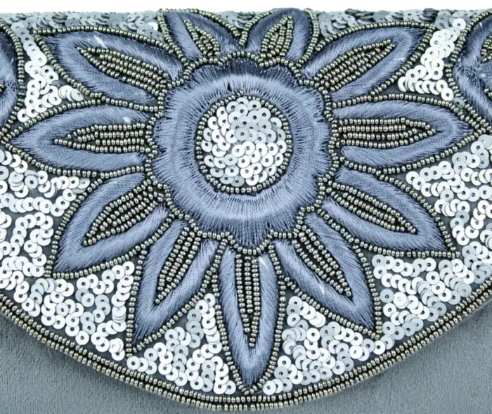 Blue White Flower Charm Ladies Clutch Bag - Image 3