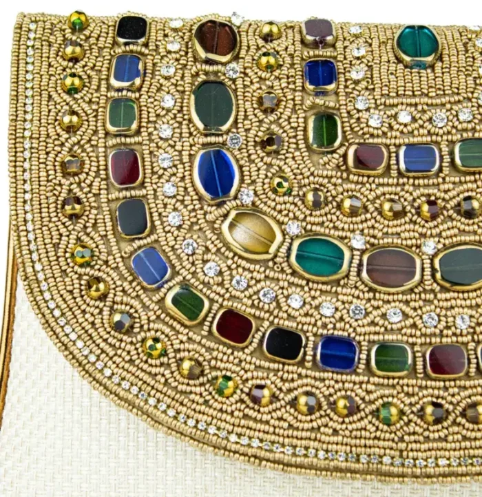 White Round Shape Multi-Stones Ladies Clutch Bag - Image 2