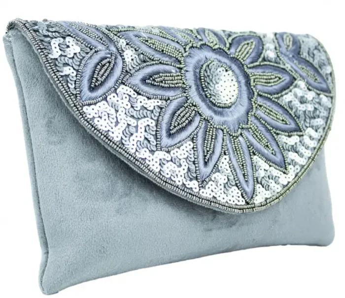 Blue White Flower Charm Ladies Clutch Bag - Image 1