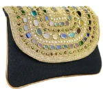 Black Round Shape Multi-Stones Ladies Clutch Bag
