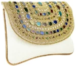 White Round Shape Multi-Stones Ladies Clutch Bag
